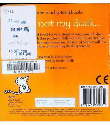 That's Not My Duck… (Usborne Touchy-Feely Books) Back Cover